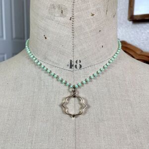 Antique Quatrefoil Watch Fob Assemblage Necklace Green Faceted Rondelle Moroccan